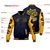 Custom Navy Yellow Letterman Varsity Jacket Personalized Embroidery Printing