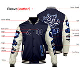 Custom Navy White Letterman Varsity Jacket Personalized Embroidery Printing
