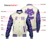 Custom White Purple Letterman Varsity Jacket Personalized Embroidery Printing