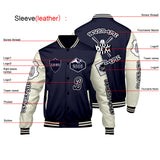 Custom Navy White Letterman Varsity Jacket Personalized Embroidery Printing