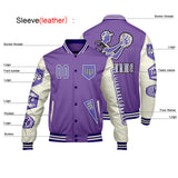 Custom Purple White Letterman Varsity Jacket Personalized Embroidery Printing