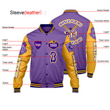Custom Purple Yellow Letterman Varsity Jacket Personalized Embroidery Printing