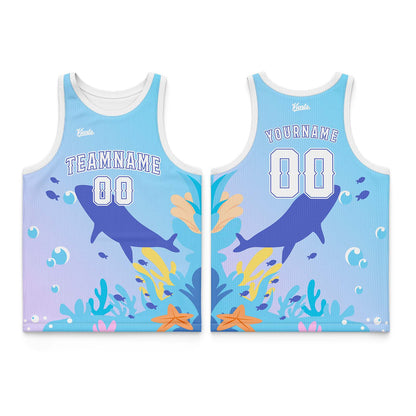 Custom Blue White Wide Shoulder Basketball Jersey, Breathable Mesh Team Uniform for Adult & Yout