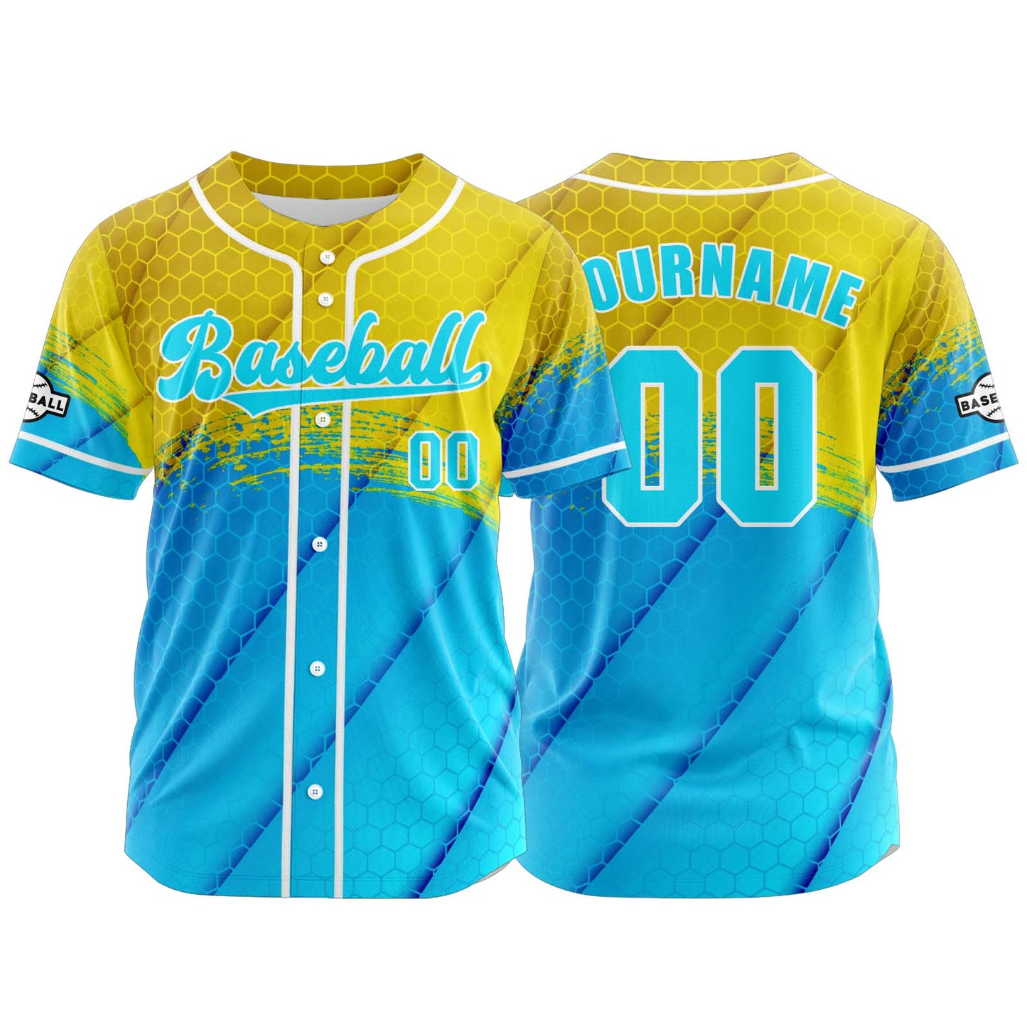 Custom Yellow Blue Button Down Baseball Jersey for Men Women Adult Youth Print Name Number Logo