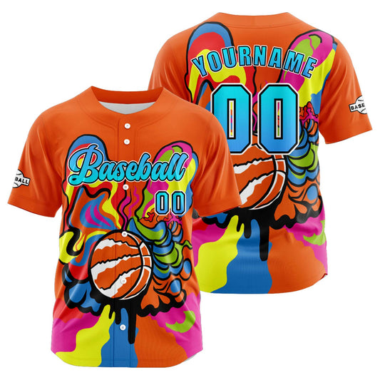 Custom Orange Button Down Baseball Jersey for Men Women Adult Youth Print Name Number Logo