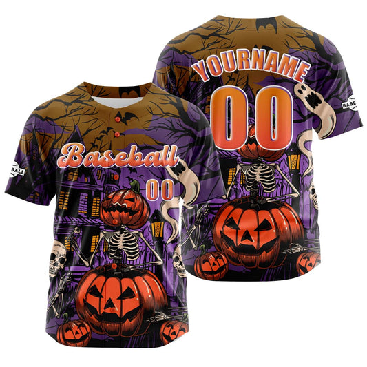 Custom Purple Orange Button Down Baseball Jersey for Men Women Adult Youth Print Name Number Logo