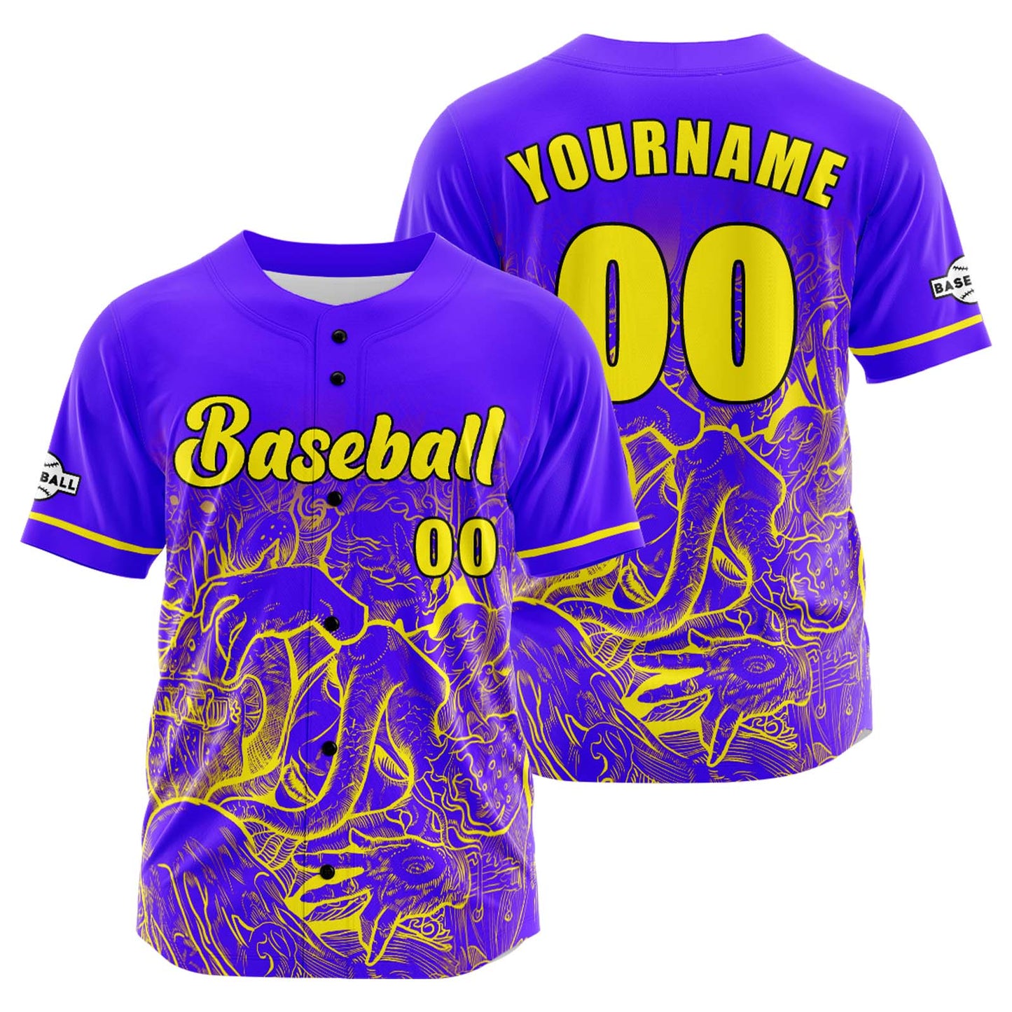 Custom Purple Yellow Button Down Baseball Jersey for Men Women Adult Youth Print Name Number Logo