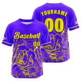 Custom Purple Yellow Button Down Baseball Jersey for Men Women Adult Youth Print Name Number Logo