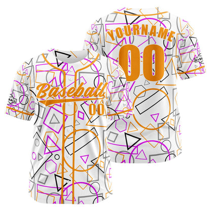 Custom White Orange Button Down Baseball Jersey for Men Women Adult Youth Print Name Number Logo