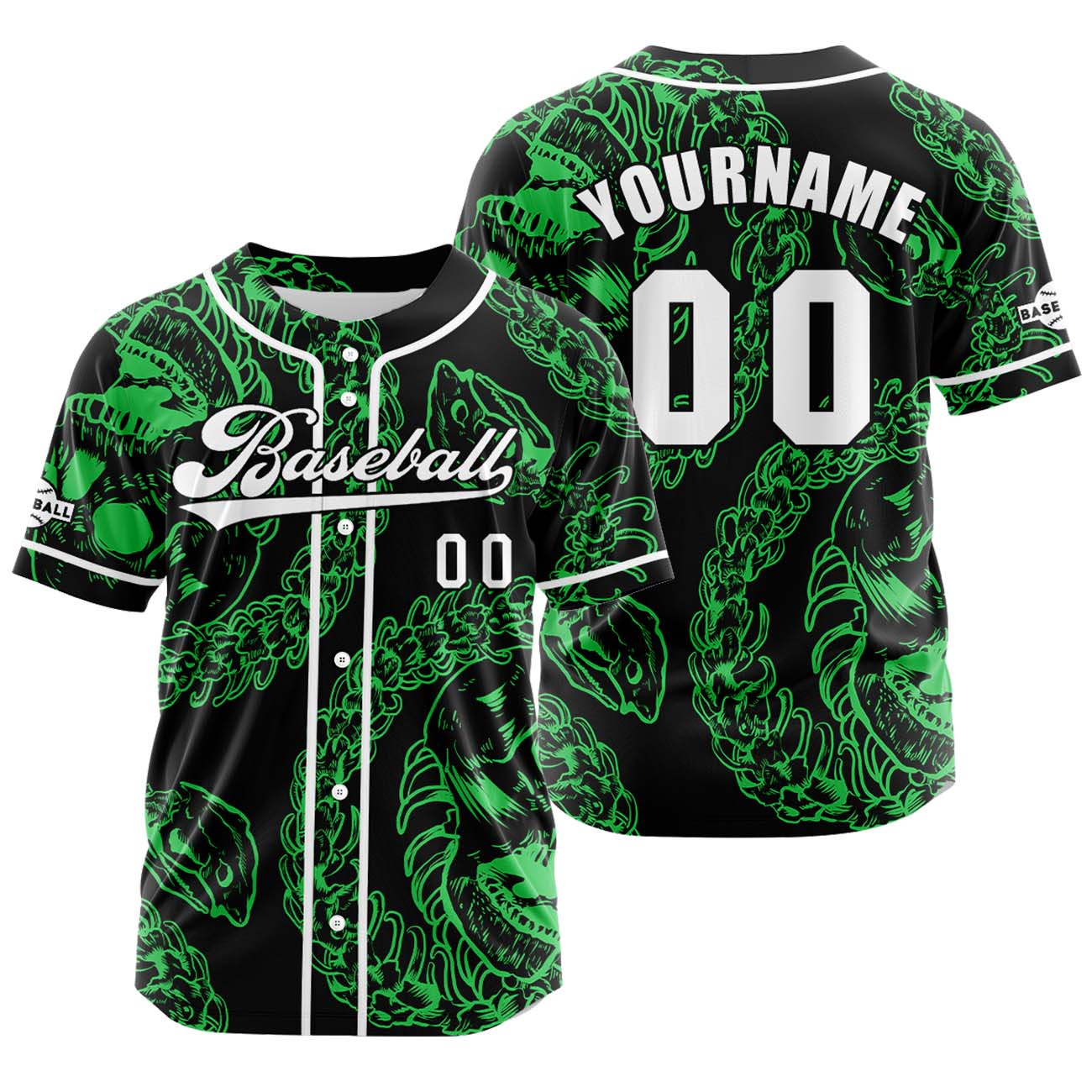Custom Green Button Down Baseball Jersey for Men Women Adult Youth Print Name Number Logo