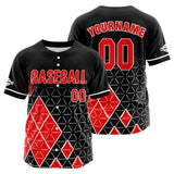 Custom Black Red Button Down Baseball Jersey for Men Women Adult Youth Print Name Number Logo