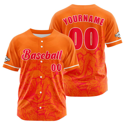 Custom Orange Button Down Baseball Jersey for Men Women Adult Youth Print Name Number Logo