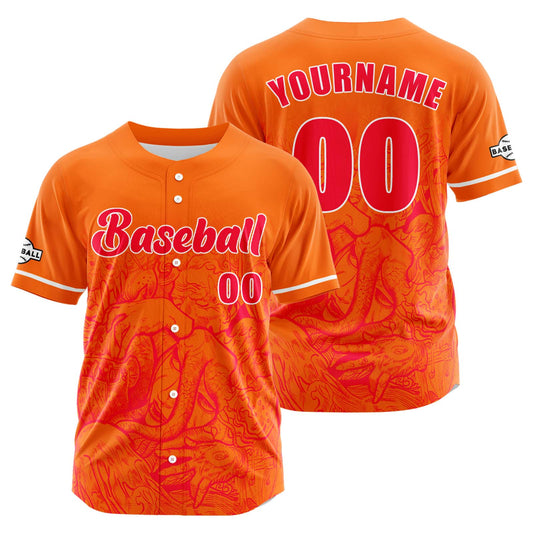 Custom Orange Button Down Baseball Jersey for Men Women Adult Youth Print Name Number Logo