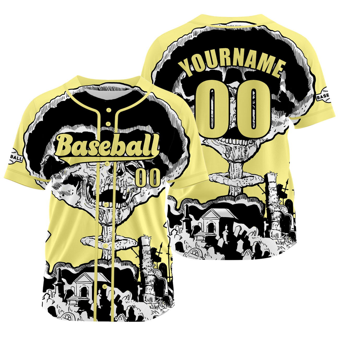 Custom Yellow Baseball Jersey Print Personalized Name, Number and Logo