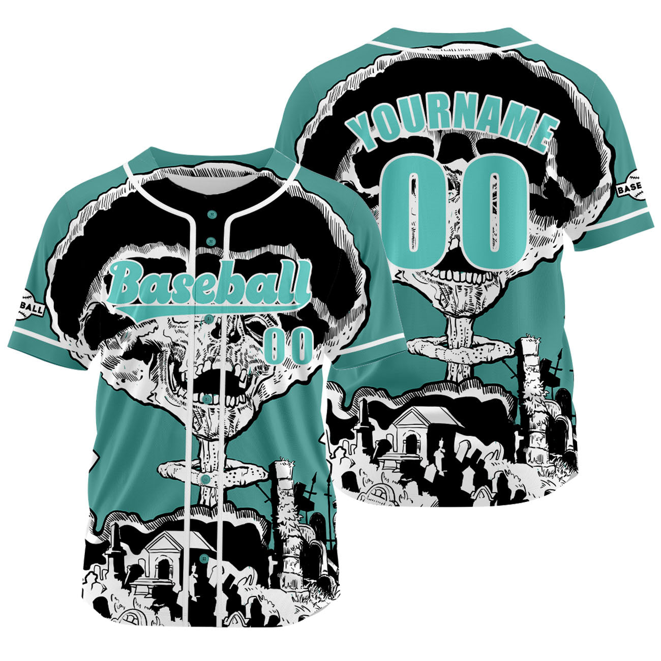 Custom Blue Green Baseball Jersey Print Personalized Name, Number and Logo