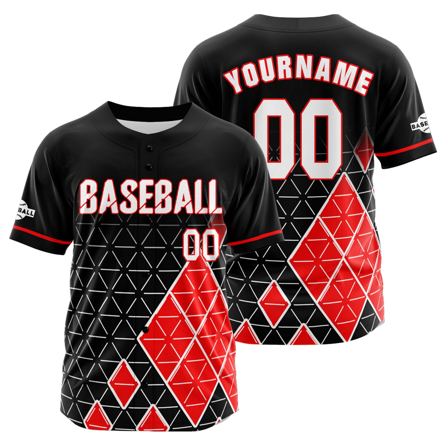 Custom Black Red Button Down Baseball Jersey for Men Women Adult Youth Print Name Number Logo