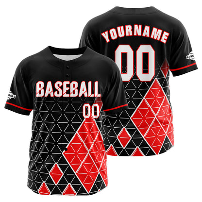 Custom Black Red Button Down Baseball Jersey for Men Women Adult Youth Print Name Number Logo