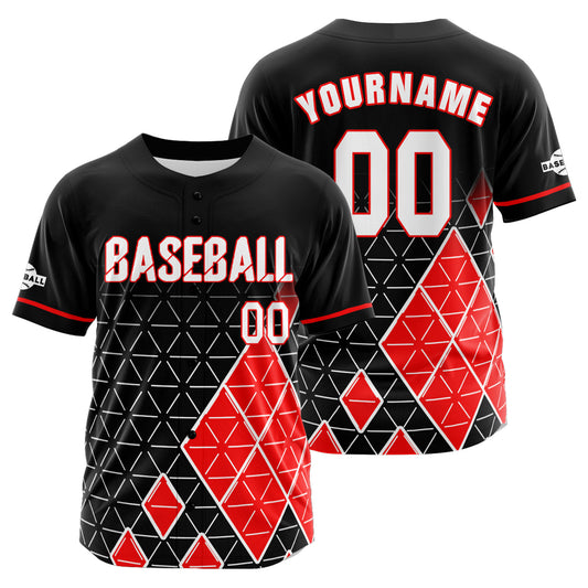 Custom Black Red Button Down Baseball Jersey for Men Women Adult Youth Print Name Number Logo