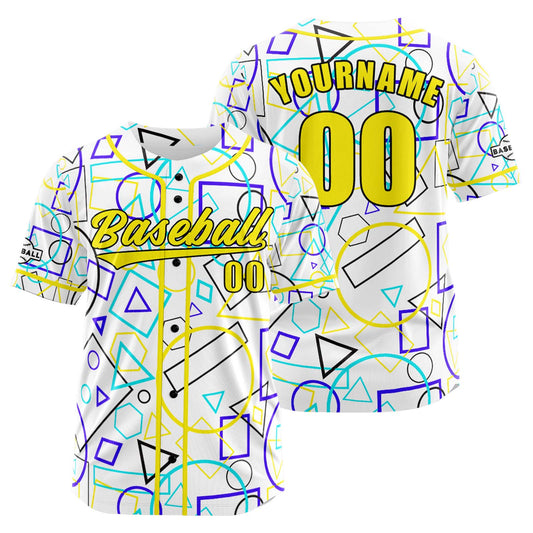 Custom White Yellow Button Down Baseball Jersey for Men Women Adult Youth Print Name Number Logo