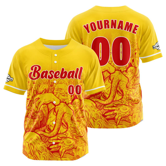 Custom Yellow Button Down Baseball Jersey for Men Women Adult Youth Print Name Number Logo