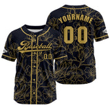 Custom Black Gold Baseball Jersey Print Personalized Name, Number and Logo