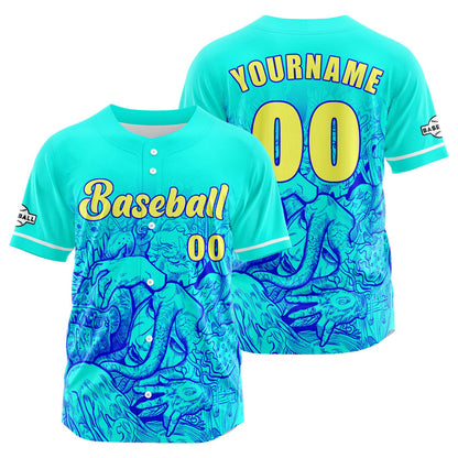 Custom Blue Button Down Baseball Jersey for Men Women Adult Youth Print Name Number Logo