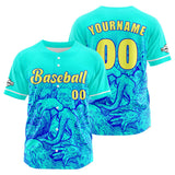 Custom Blue Button Down Baseball Jersey for Men Women Adult Youth Print Name Number Logo
