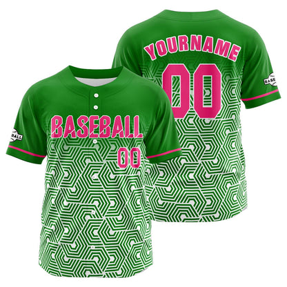 Custom Green Pink Button Down Baseball Jersey for Men Women Adult Youth Print Name Number Logo