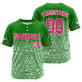 Custom Green Pink Button Down Baseball Jersey for Men Women Adult Youth Print Name Number Logo