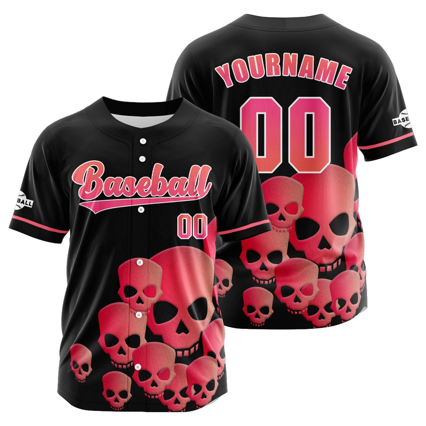 Custom Black Pink Button Down Baseball Jersey for Men Women Adult Youth Print Name Number Logo