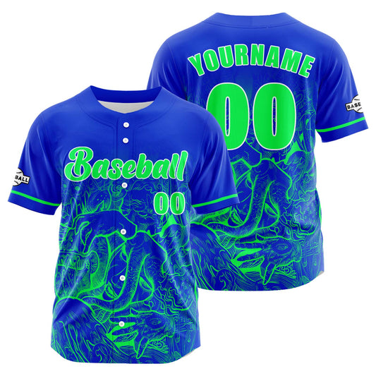 Custom Blue Green Button Down Baseball Jersey for Men Women Adult Youth Print Name Number Logo