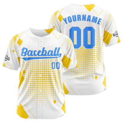 Custom White Yellow Button Down Baseball Jersey for Men Women Adult Youth Print Name Number Logo