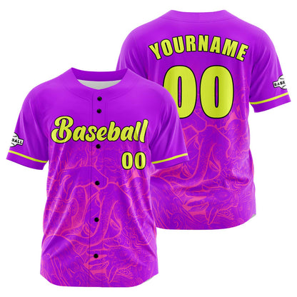 Custom Purple Button Down Baseball Jersey for Men Women Adult Youth Print Name Number Logo