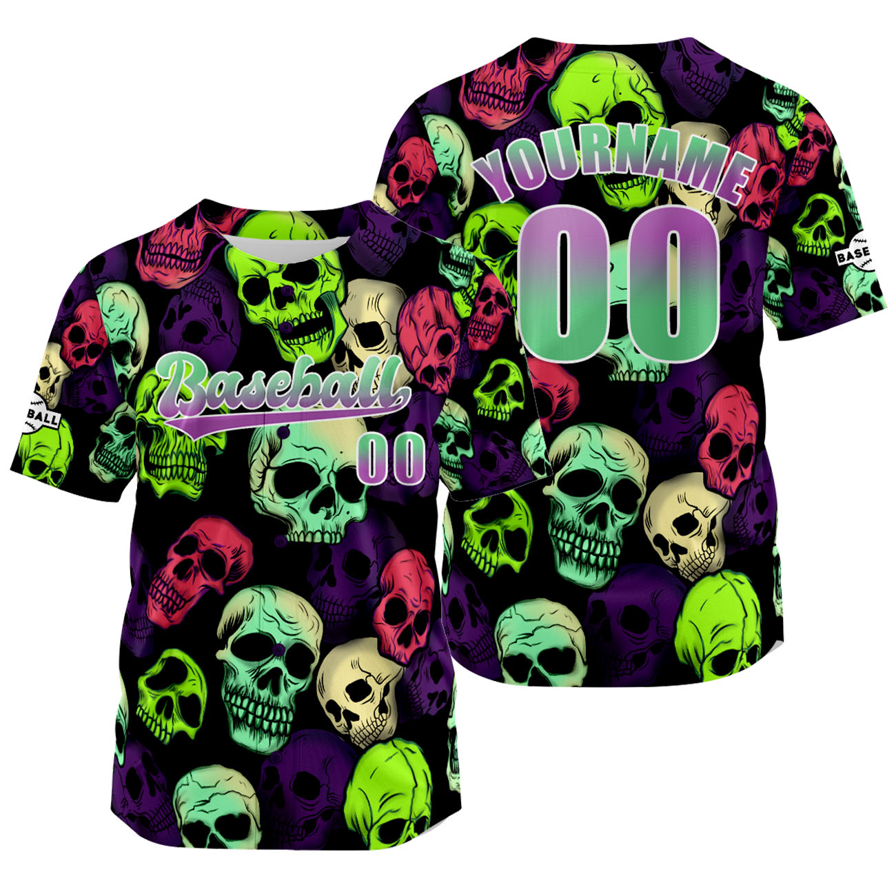 Custom Green Purple Baseball Jersey Print Personalized Name, Number and Logo