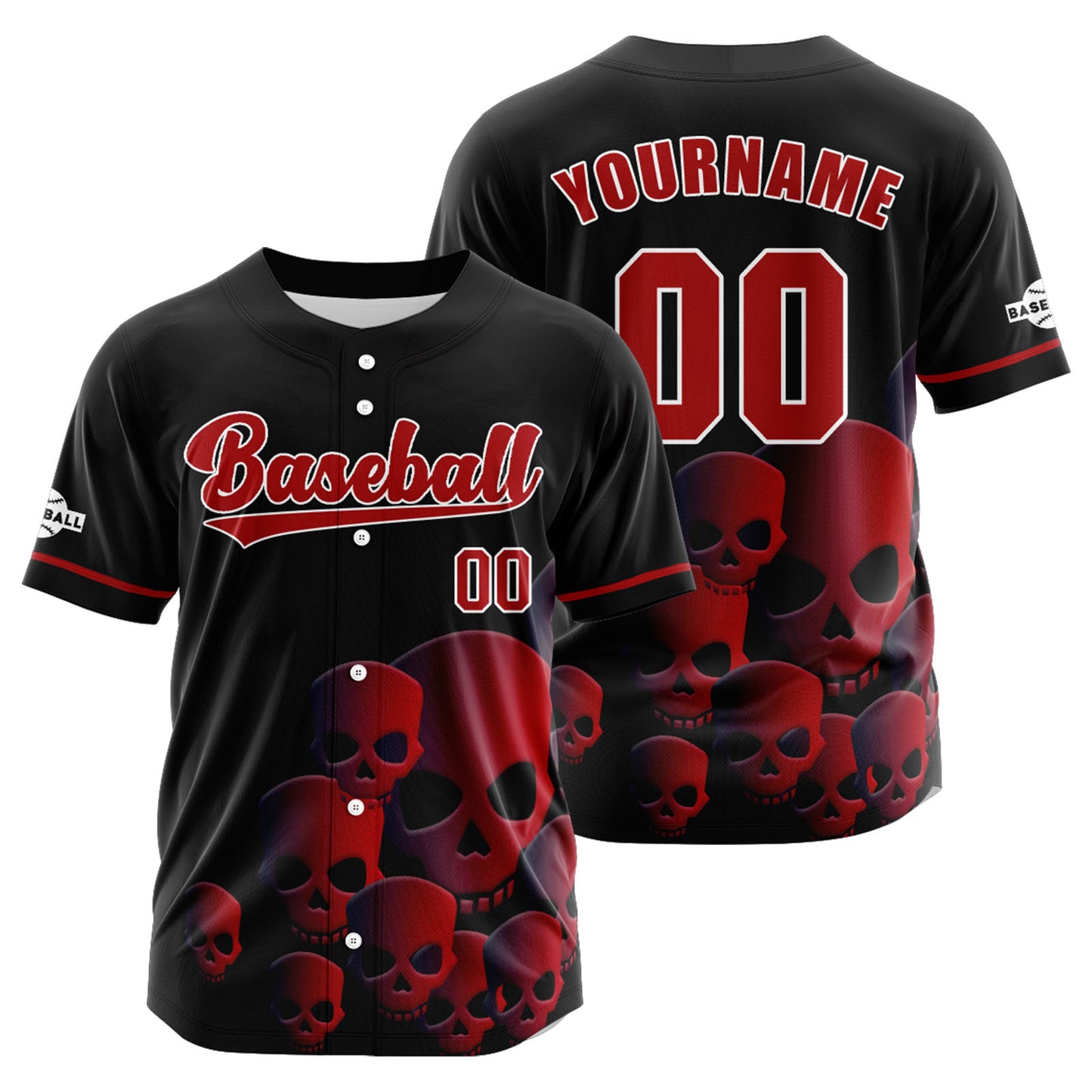 Custom Black Red Button Down Baseball Jersey for Men Women Adult Youth Print Name Number Logo