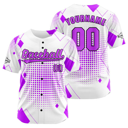Custom White Purple Button Down Baseball Jersey for Men Women Adult Youth Print Name Number Logo