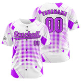 Custom White Purple Button Down Baseball Jersey for Men Women Adult Youth Print Name Number Logo