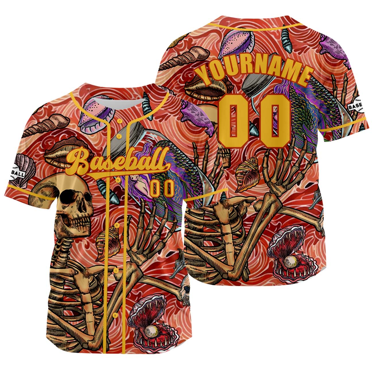 Custom Red Yellow Baseball Jersey Print Personalized Name, Number and Logo