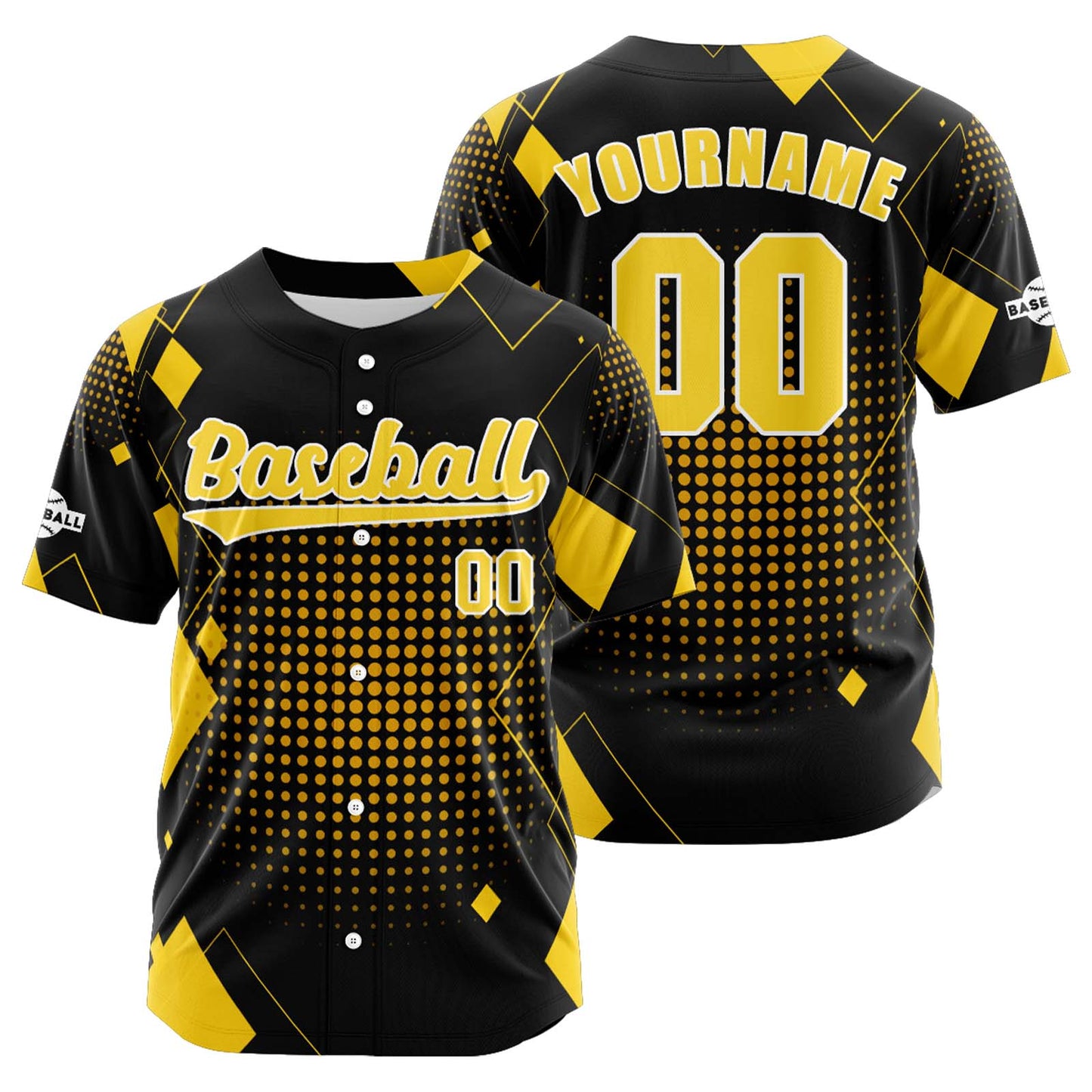 Custom Black Yellow Button Down Baseball Jersey for Men Women Adult Youth Print Name Number Logo