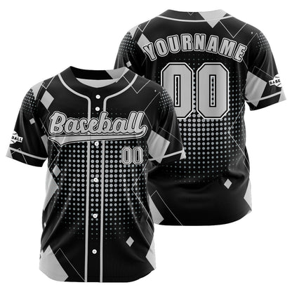 Custom Black Grey Button Down Baseball Jersey for Men Women Adult Youth Print Name Number Logo