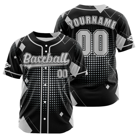 Custom Black Grey Button Down Baseball Jersey for Men Women Adult Youth Print Name Number Logo