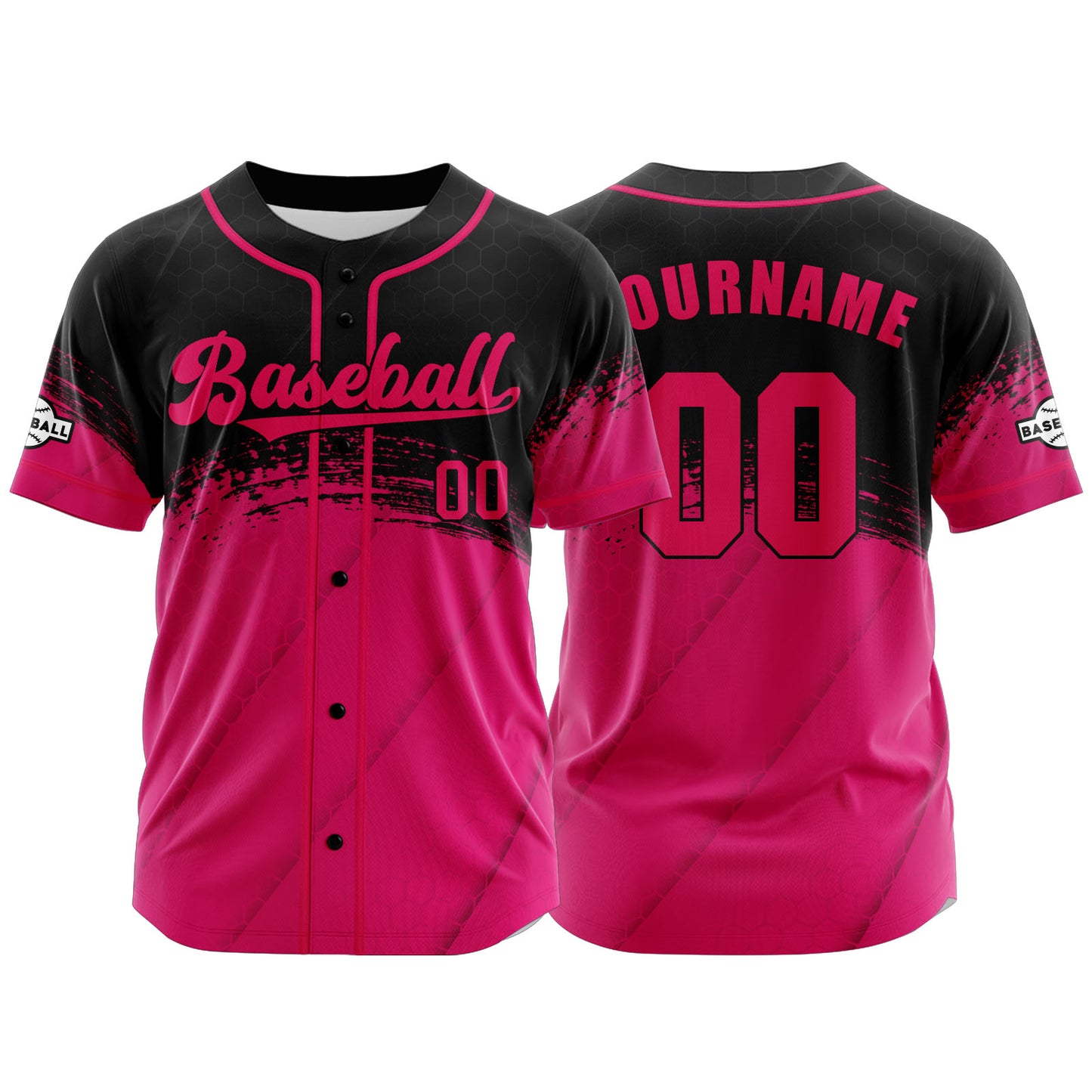 Custom Pink Black Button Down Baseball Jersey for Men Women Adult Youth Print Name Number Logo