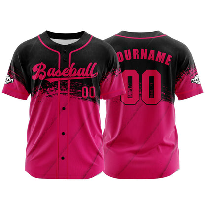 Custom Pink Black Button Down Baseball Jersey for Men Women Adult Youth Print Name Number Logo
