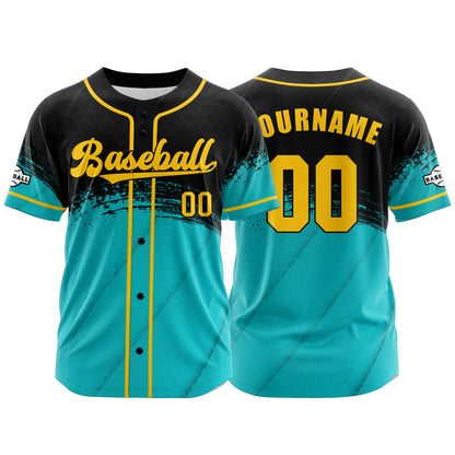Custom Teal Black Button Down Baseball Jersey for Men Women Adult Youth Print Name Number Logo
