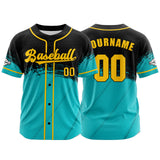 Custom Teal Black Button Down Baseball Jersey for Men Women Adult Youth Print Name Number Logo