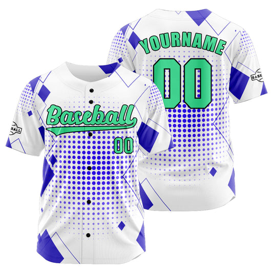Custom White Blue Button Down Baseball Jersey for Men Women Adult Youth Print Name Number Logo