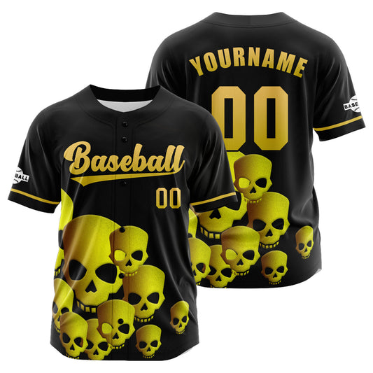 Custom Black Yellow Button Down Baseball Jersey for Men Women Adult Youth Print Name Number Logo