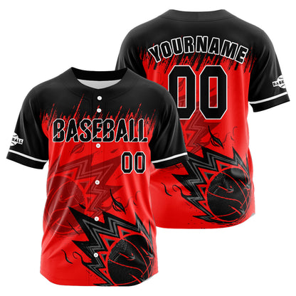 Custom Red Button Down Baseball Jersey for Men Women Adult Youth Print Name Number Logo