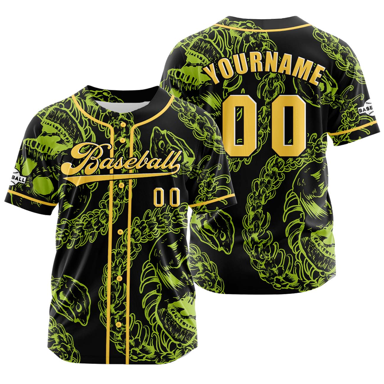 Custom Yellow Green Button Down Baseball Jersey for Men Women Adult Youth Print Name Number Logo