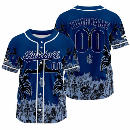 Custom Blue Baseball Jersey Print Personalized Name, Number and Logo